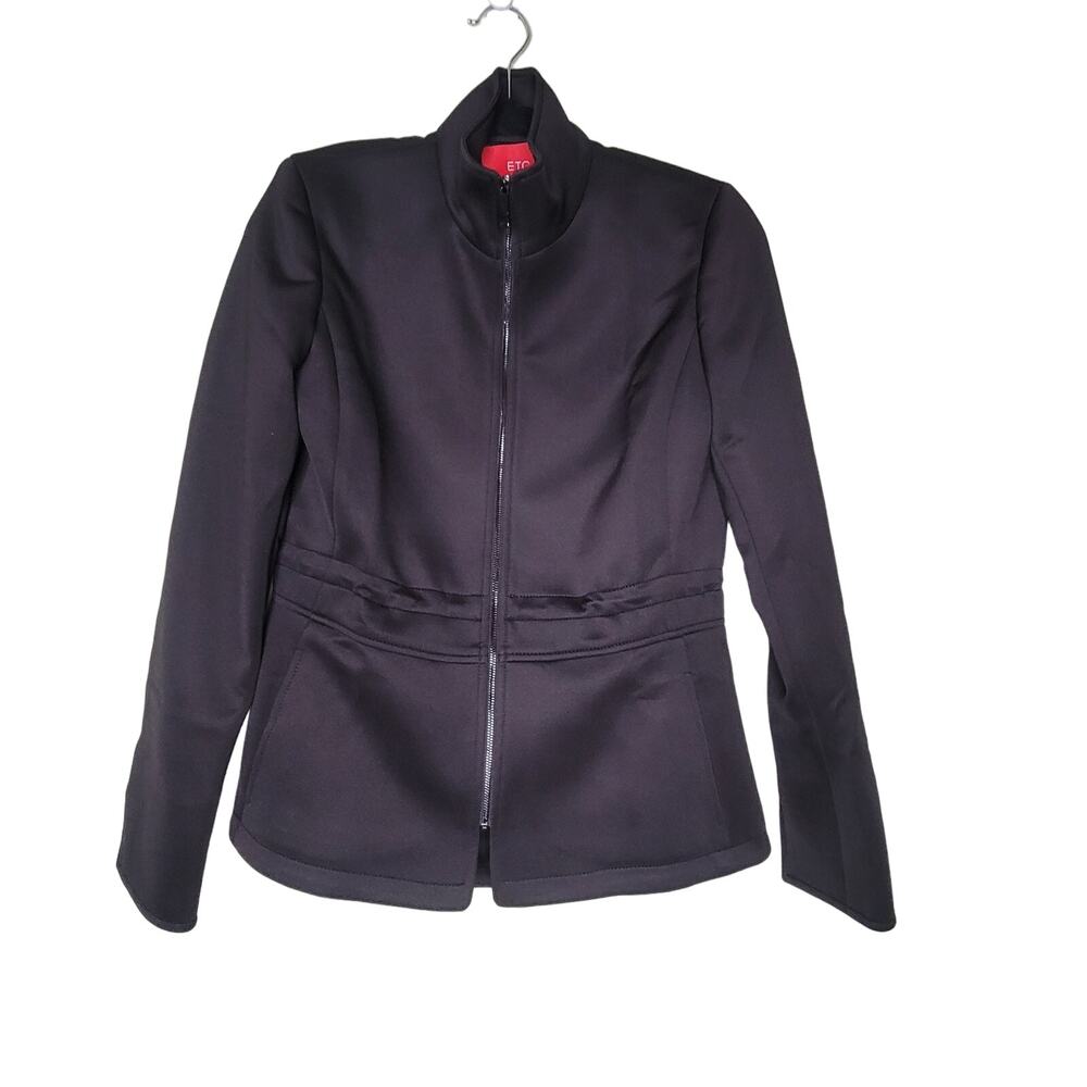 ETC Womens Black Scuba Jacket Full Zip Pocket Mock Neck Casual Neutral Stretch 2